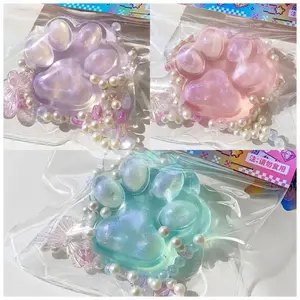 Cute Transparent Cat Paw Squishy, Soft Sticky Mochi Squeeze Toy, Cute Fidget Stress Relief Toy for Gift