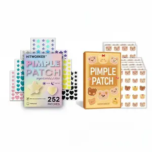 Hitworker Acne Patch Bundle, Acne Spot Treatment, 252pcs Star & Heart Hydrocolloid Patches with 60pcs Cute Bear Cartoon Stickers for Face and Skin Care