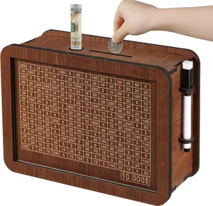 Summer Spring Gift Wooden Money Saving Box – Reusable $10,000 Savings Challenge Piggy Bank with Progress Tracker & Cash Vault for Kids & Adults, Educational Gift for Boys & Girls Ages 3–12