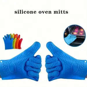 2pcs Padded Silicone Oven Mitts for Cooking & Baking, Heat Resistant Gloves for Grilling, Durable Kitchen Essentials
