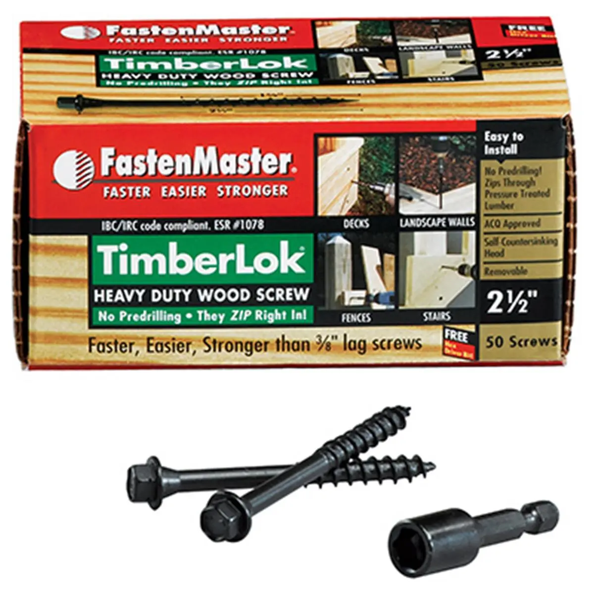 FastenMaster FMTLOK212-50 2.5 in. Code-Stamped Corrosion-Resistant Hardware Timberlok Heavy-Duty Wood Screws - 50 Pack (for Sailing, Sports & Outdoor Water Sports)