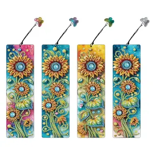 Creative Sunflower Diamond Painting Bookmarks Set, DIY Special Shape Round Rhinestone Handmade Embroidery, Butterfly Pendant Bookmark Gift