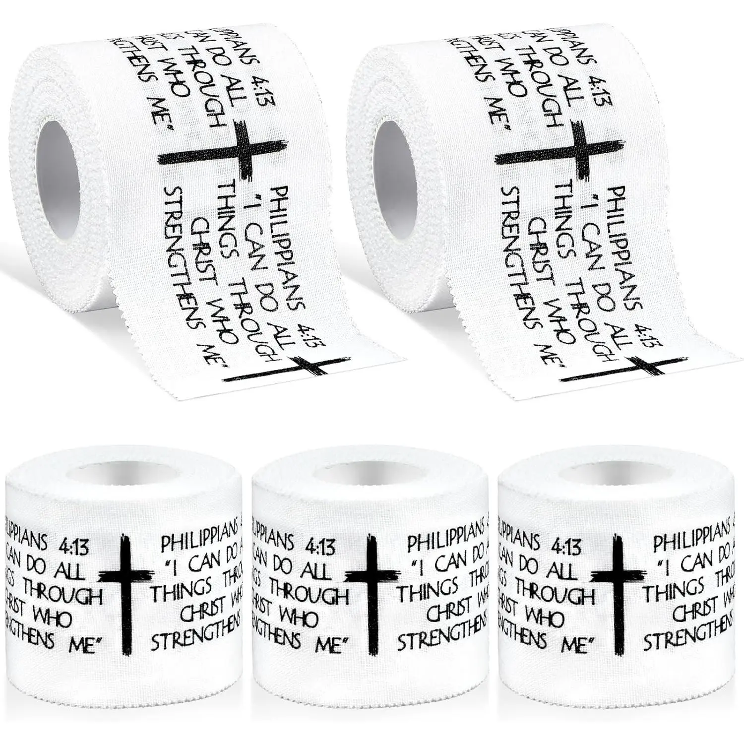 Faith-Focused Unisex Cotton Athletic Tape (2-5 Rolls, 2 in x 23 ft) with Cross & Bible Verses Print, All Seasons Multi-Sports Support for Adults’ Wrist/Ankle Injury Recovery, First Aid