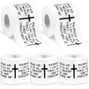 2-5 Rolls Christian Athletic Tape with Cross & Bible Verse Print, 2 Inch x 23 Feet Zinc Oxide Sports Tape for Wrist, Ankle, Boxing, Baseball, Football, Injury Recovery, First Aid and Gym Training