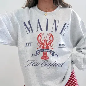 Vintage Maine Sweatshirt Fisherman Aesthetic Crewneck Trendy Lobster Sweatshirt New England Coastal Crewneck Preppy Clothes
