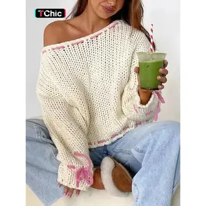 Women Sweet Tie Sweater Fall Winter Cute Casual Daily Outfit Knitted Sweater