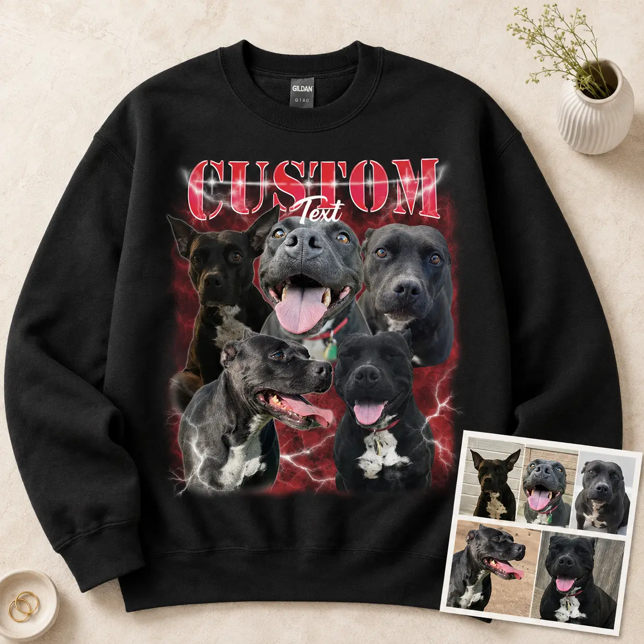 Custom Multi Pet Photo Sweatshirt, Personalized Dog Collage Crewneck, Retro Graphic, Pet Lover Gift