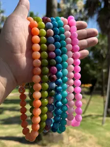 Boho Style Natural Stone Necklace, High-End 12mm Colorful Handmade Beaded Jewelry, Crystal Pendant, Women's Beach Vacation Accessory