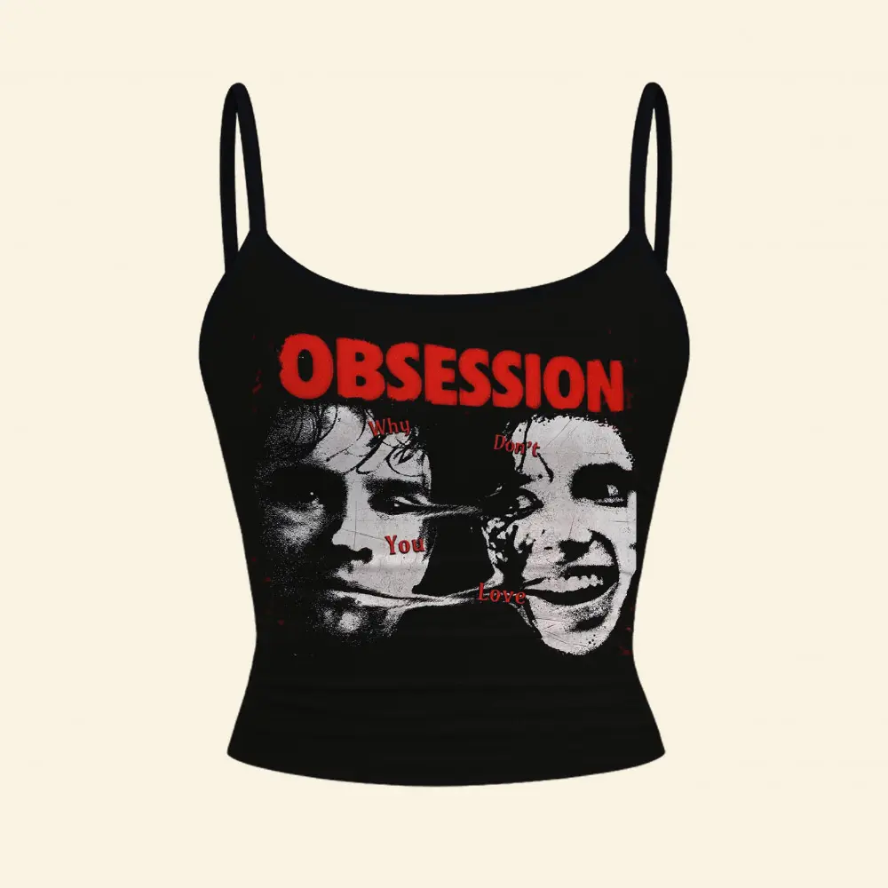 Obsession Movie Spaghetti String Tank Top, Women Slim Fit Contrasting Colors Tank Top Halloween Scary Costume