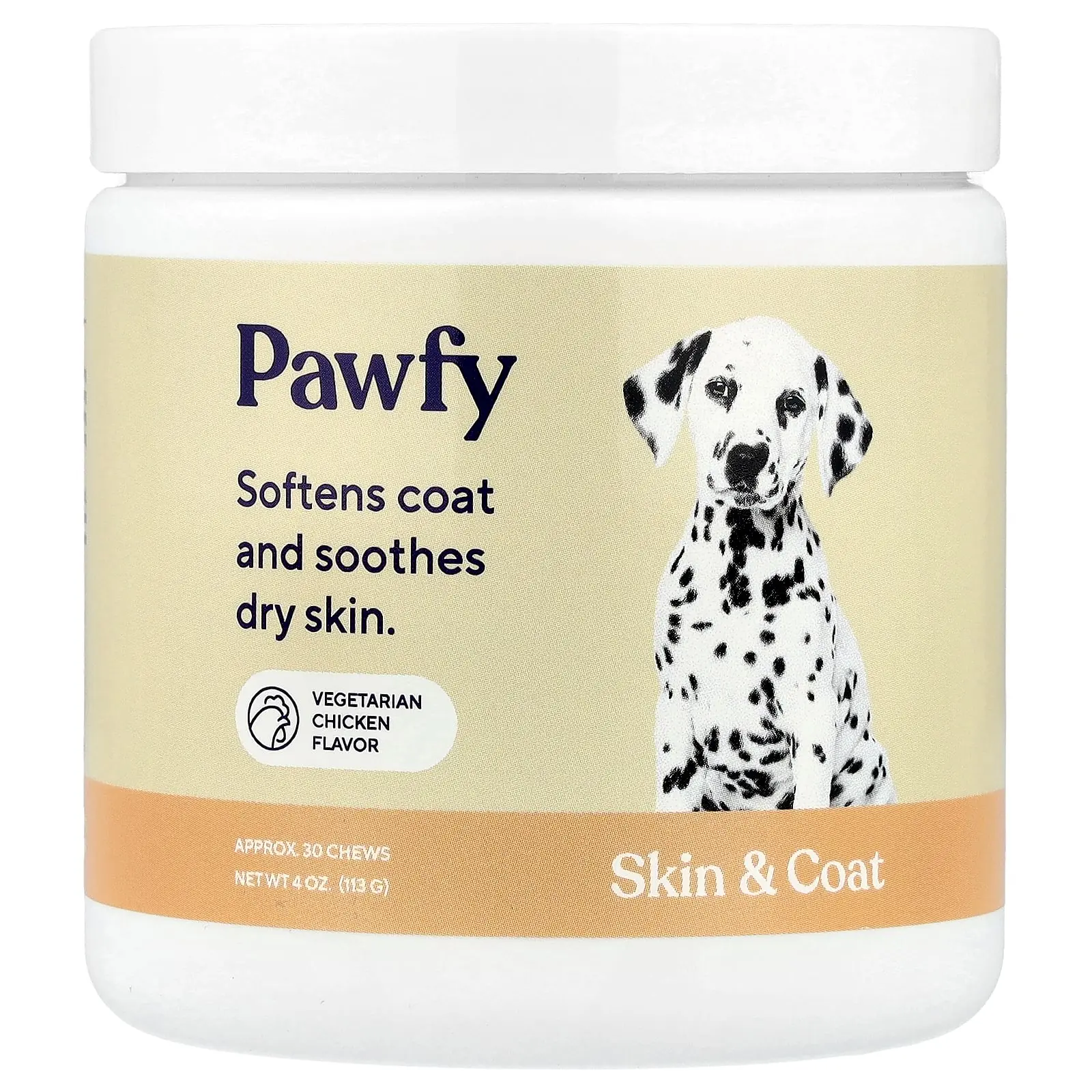 Pawfy Skin & Coat, For Dogs, Vegetarian Chicken , Approx. 30 Chews, 4 oz (113 g)