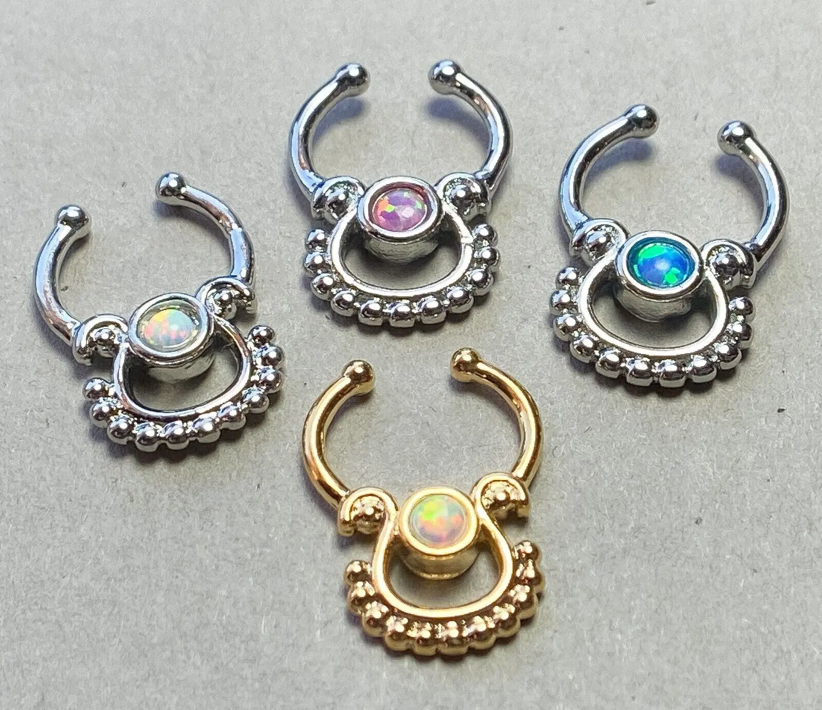 1pc Non-Piercing Single Opal Septum Hanger Clip-On Fake Nose Ring Body Jewelry