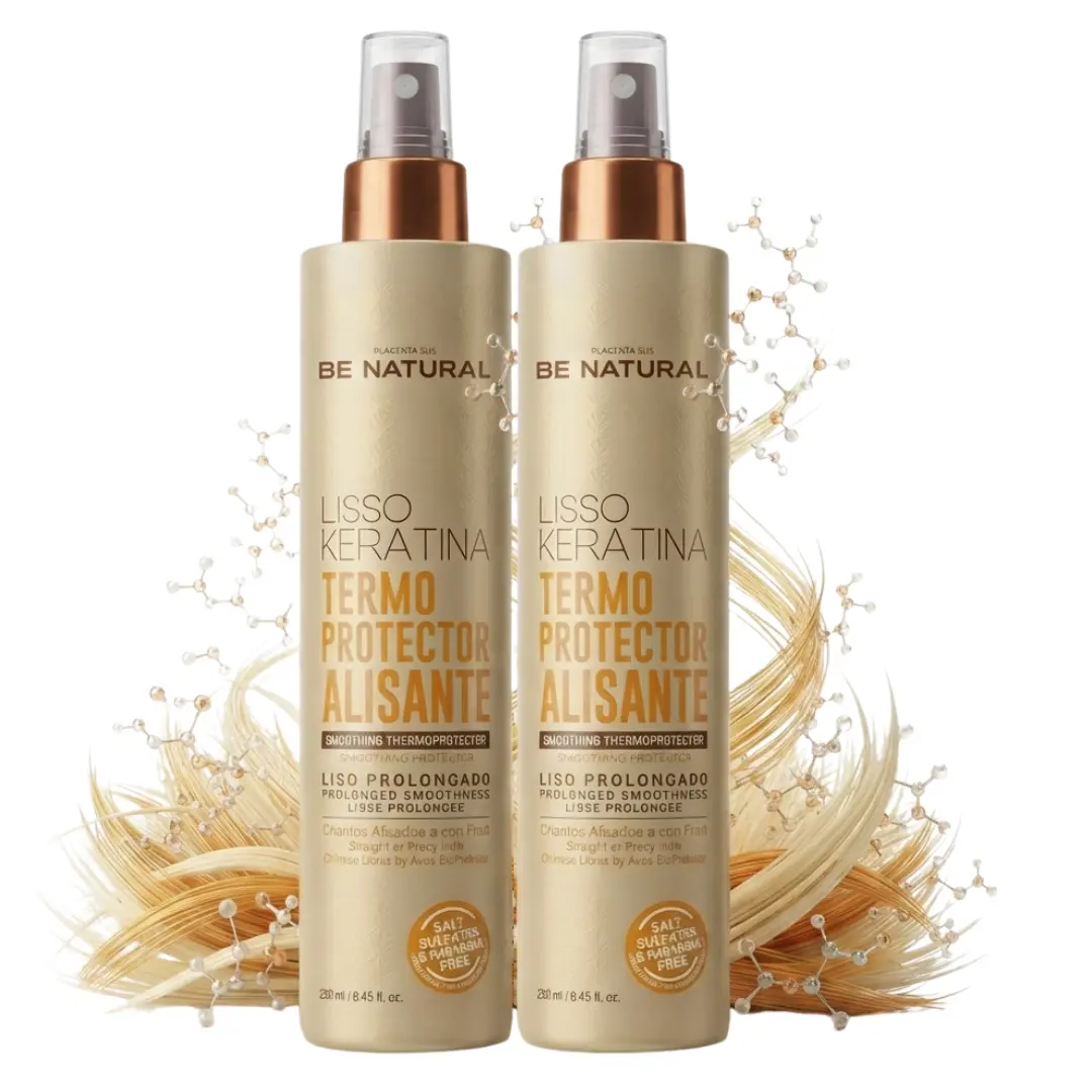2 Pack Be Natural Termoprotector Alisante Lisso Keratina Thermoprotector with Keratin 250ml - Protects Dry & Damaged Hair - Silky Smooth Daily heat spray