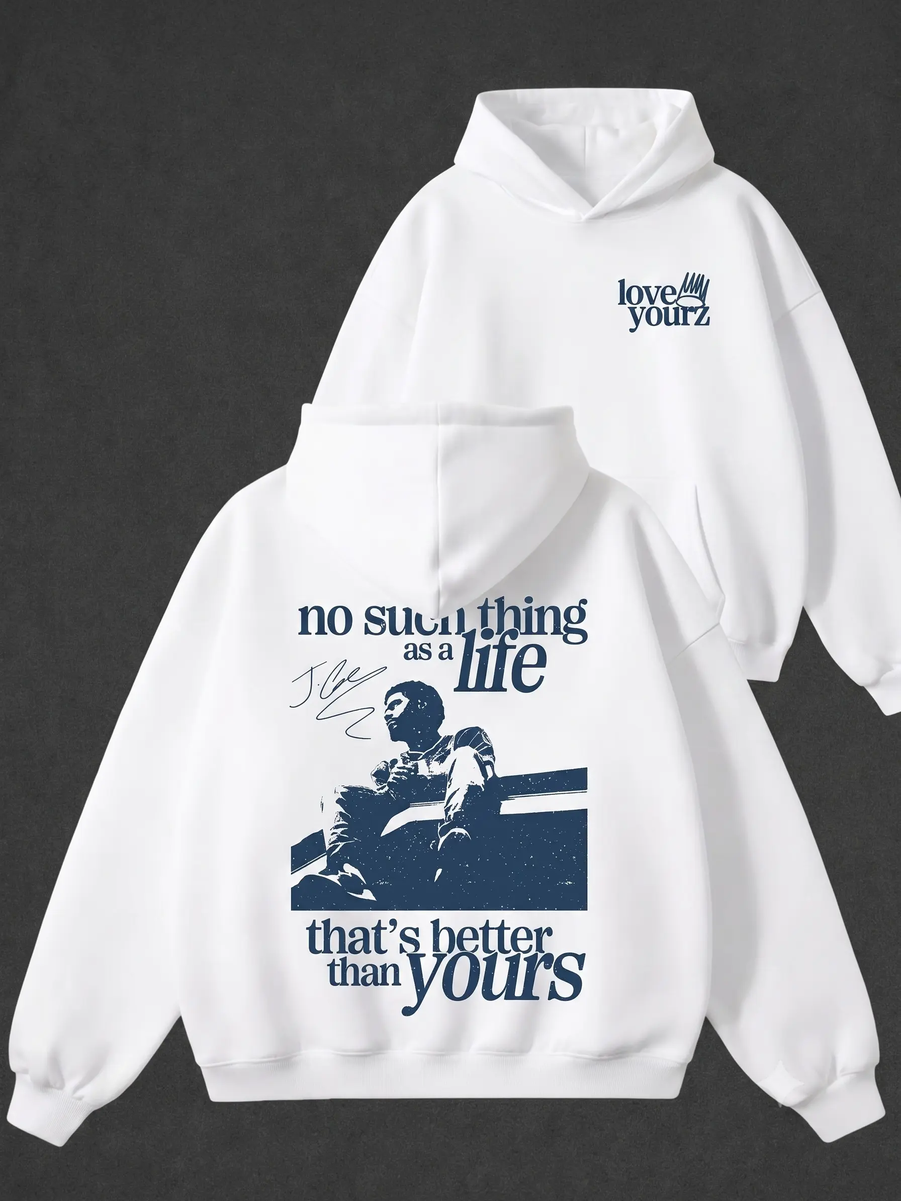Men's Cotton Vintage Hip Hop Graphic Hoodie - "Love Yourz" "No Such Thing As A Life That's Better Than Yourz" Design, Rap Music Fan Gift
