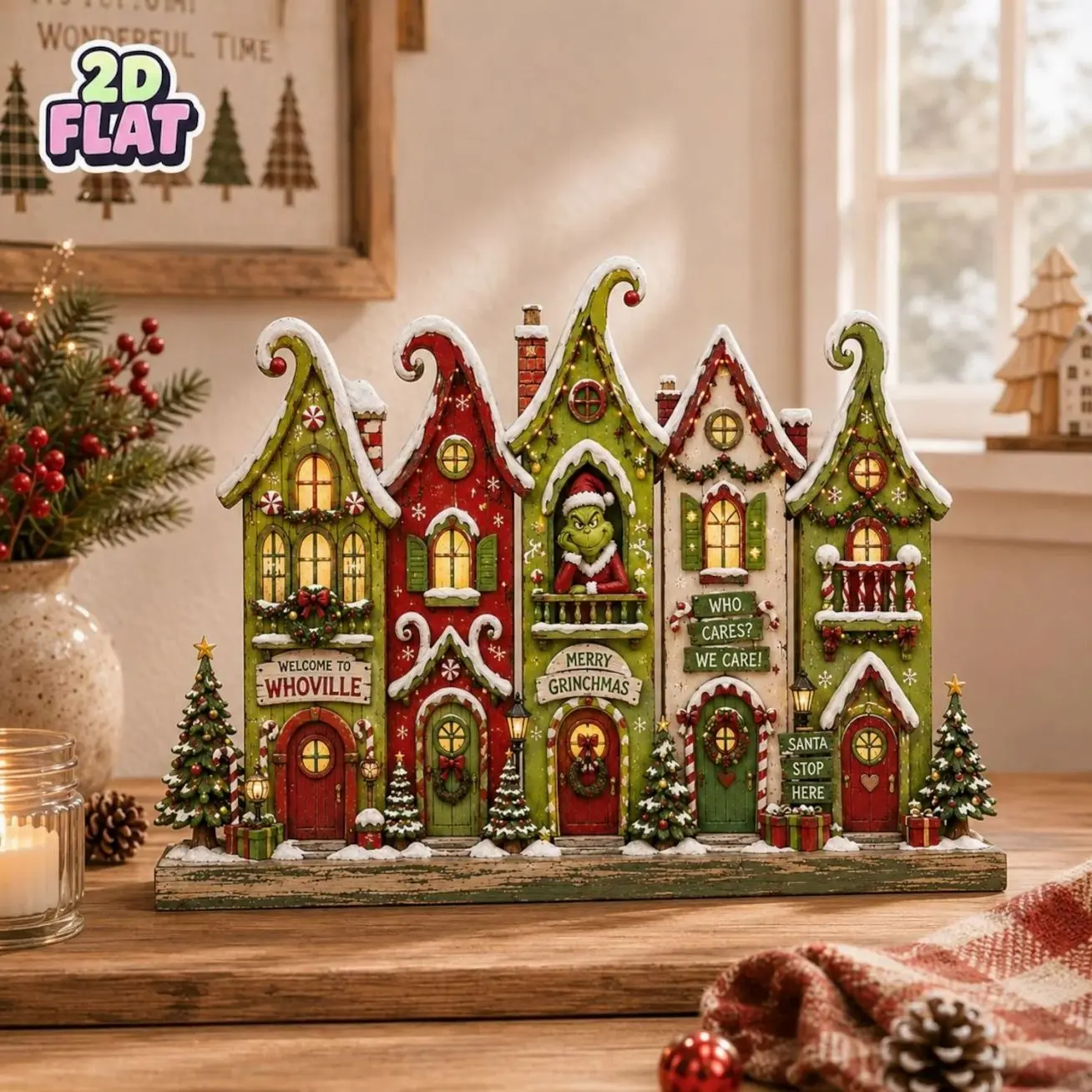 Grinc Whoville Christmas Village Decor, Whoville Wooden Block, Grinchmas Shelf Sitter, Christmas Town Display, Christmas Decor