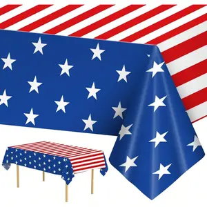 1pc/2pcs American Independence Day Tablecloth - Patriotic American Flag Tablecloth, Disposable Plastic Rectangular American Stars And Stripes Tablecloth Decor For Memorial Day, July 4th Independence Day, party supplies