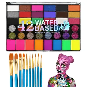 Face Body Paint Oil Makeup Set, Shimmer 20/42 Colors, Holiday Party Painting Kit with Palette and Stencil Templates, Artist Brushes, Tattoo Template Art Craft Set, Glam Pack Glitter