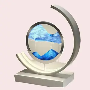 LED Moving Sand Art Table Lamp Quicksand Night Light 3D Sandscape Hourglass Bedside Lamps Flowing