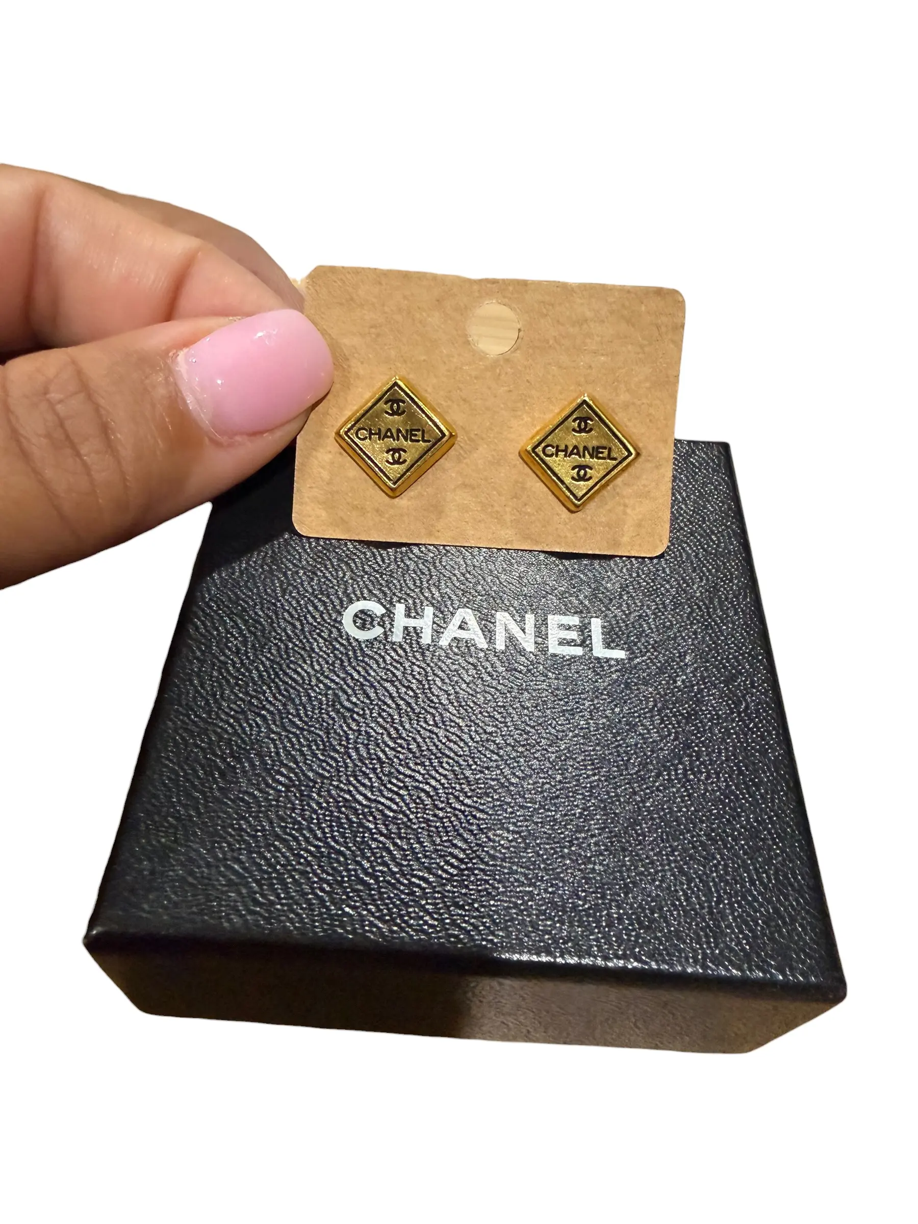 Pre-owned Chanel Gold Diamond "Chanel" Pierced Earrings with Box Perfect for Daily Use