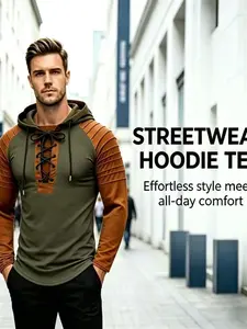 Men's Long Sleeve Knitwear, Hooded Colorblock Design, Zipper Knitted Polo Shirt, Perfect for Men's Fashion, Comfortable and Stylish