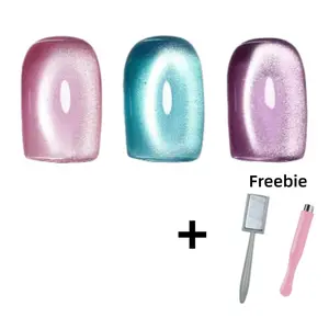 (GM340) 3-color10ml milky white glass bead cat eye gel nail polish set,removable UV LED iridescent halo magnetic nail polish, includes a free double-ended magnetic nail tool,glossy candy-colored glitter nail polish,suitable for home DIY and nail salon use