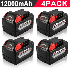 4-PACK 12.0Ah Replacement for Milwaukee M-18 Battery Compatible with Milwaukee 18V Battery 48-11-1812 48-11-1880 48-11-1850 48-11-1860 48-11-1815 18 Volt Cordless Power Tools and Chargers High Capacity Cordless Power Tool Battery