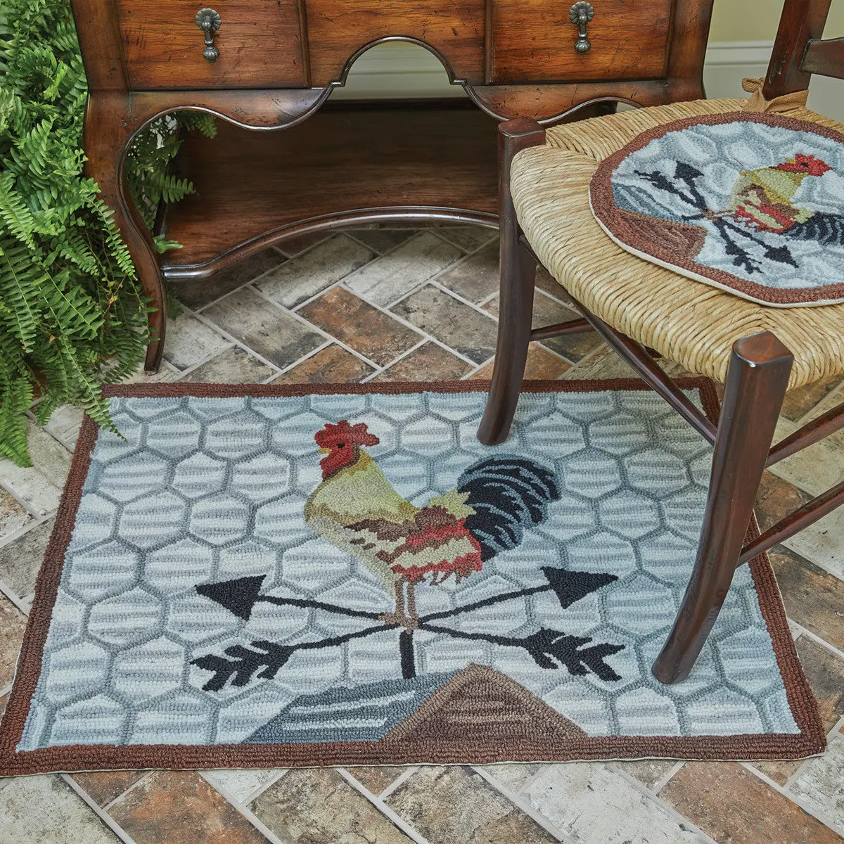 Rooster Day Hooked Rug