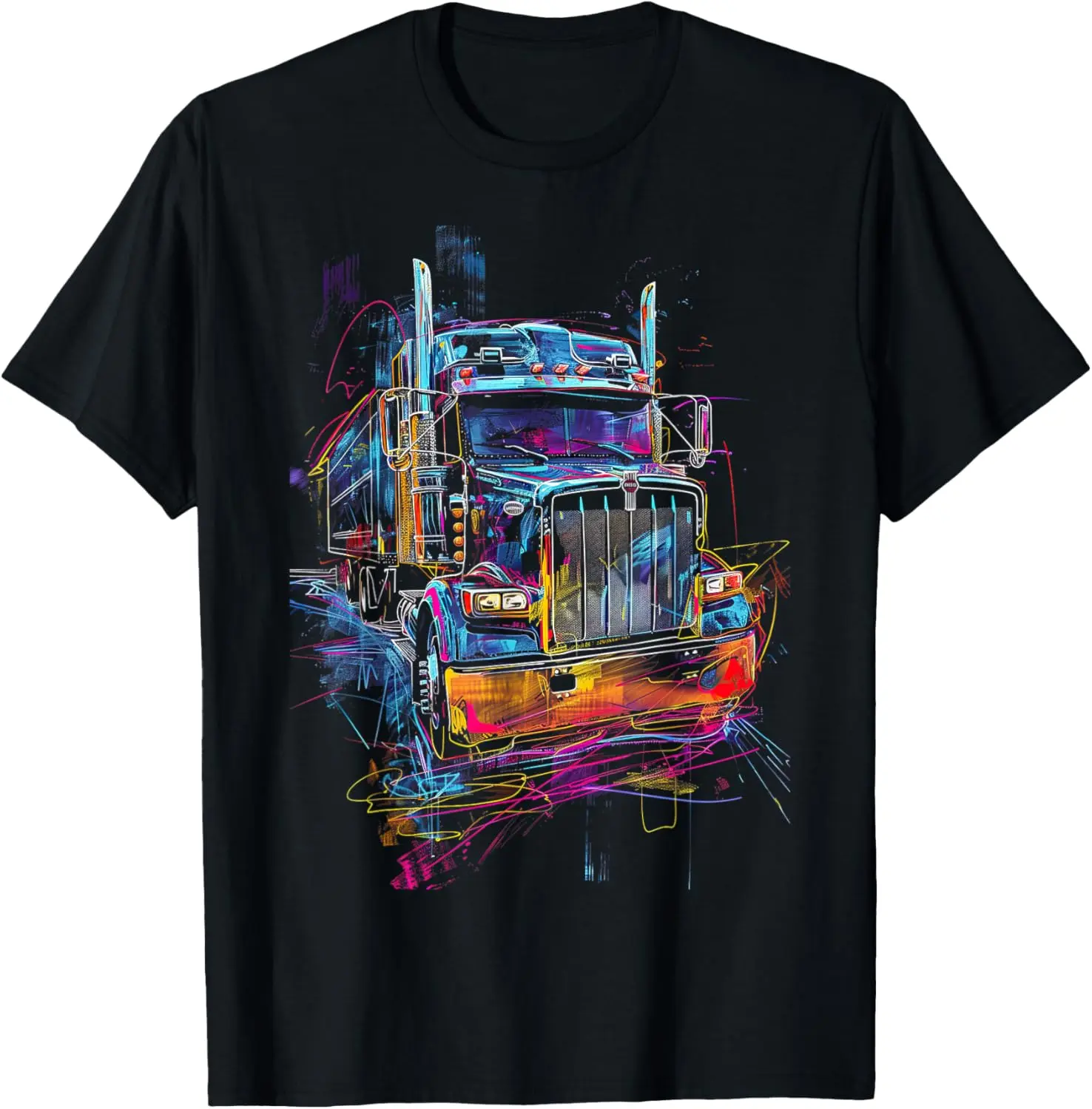 Cotton(pure) Trucker American Flag Big Rig Semi-Trailer Truck Driver T-Shirt