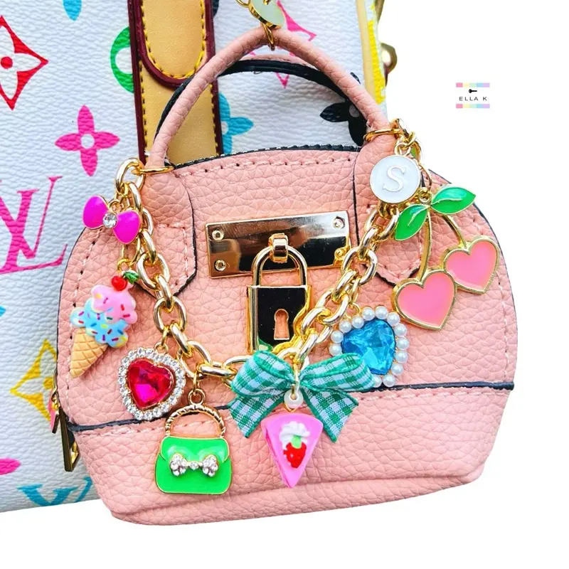 Bouji Bella Mini Tote Bag Charm / Light Pink PU Leather Bag Charm / Custom Initial Mini Tote Bag Charm / Cute Fashion Accessory