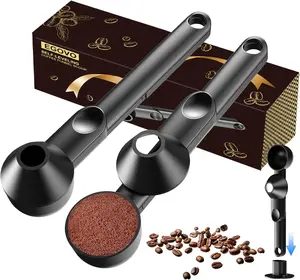 2 Pcs Coffee Scoop with Funnel for Reusable K Cup Refillable Pods, TBSP Mess-Free Measuring Spoon Sliding Leveler, Ideal Ground Coffee, Protein Powder & Tea (Black, 2-Pack) Stainless Steel Matcha Needle