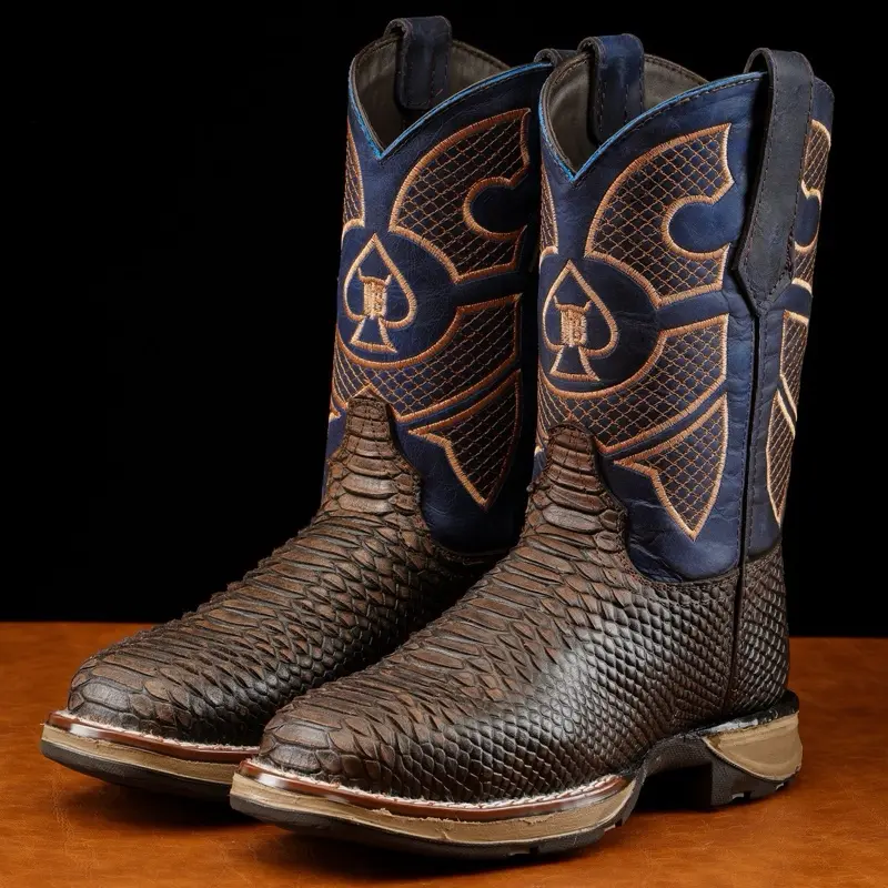 Rustic Brown Python Print Leather Boots With 3D Lightweight Sole - Composite Toe
