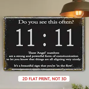 1PC Vintage Metal Tin Decorative Sign Plaque, Do You See This Often 11:11 These 'Angel' Numbers Are A Strong And Powerful Form Of Communication Wall Mounted 2D Flat Sign 8x12 Inch, Home Bedroom Study Living Room Dining Room Office Cafe Bar Wall Decor