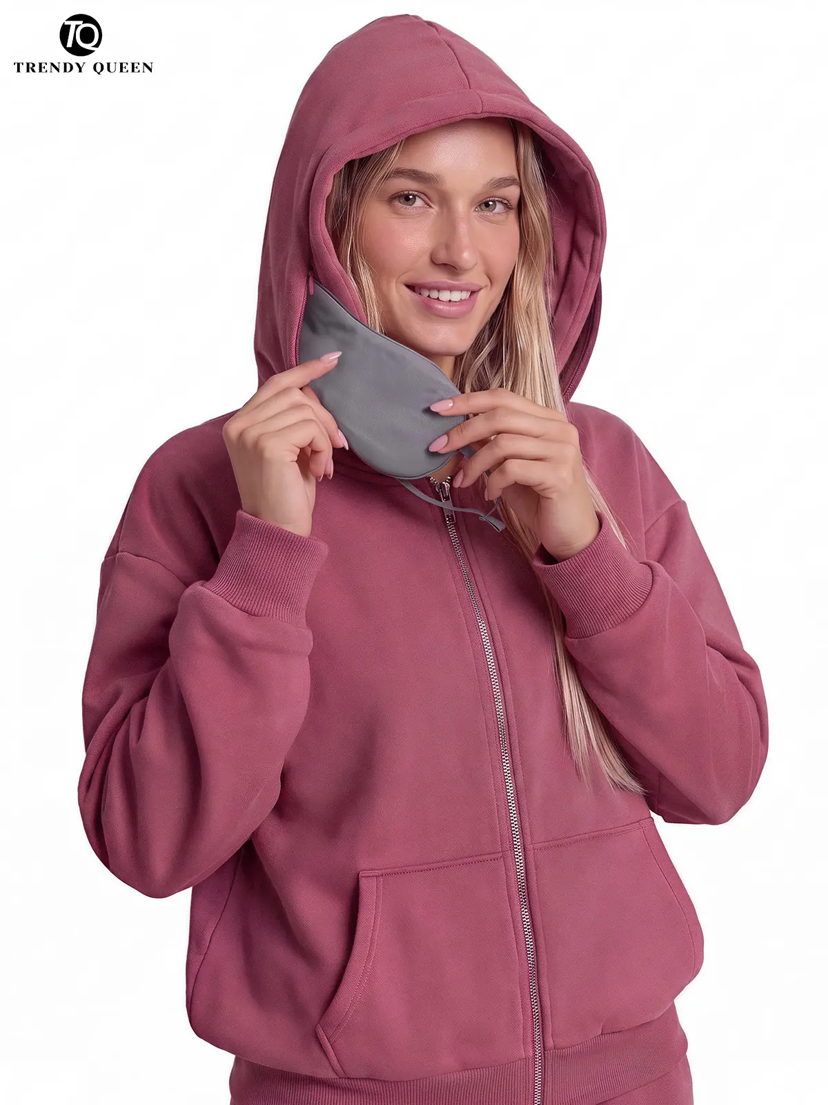 TrendyQueen| Women's Travel Essentials Zip Up Hoodie | Soft Oversized Sweatshirt Zip Up Hoodie For Women With 3 Snack Pockets