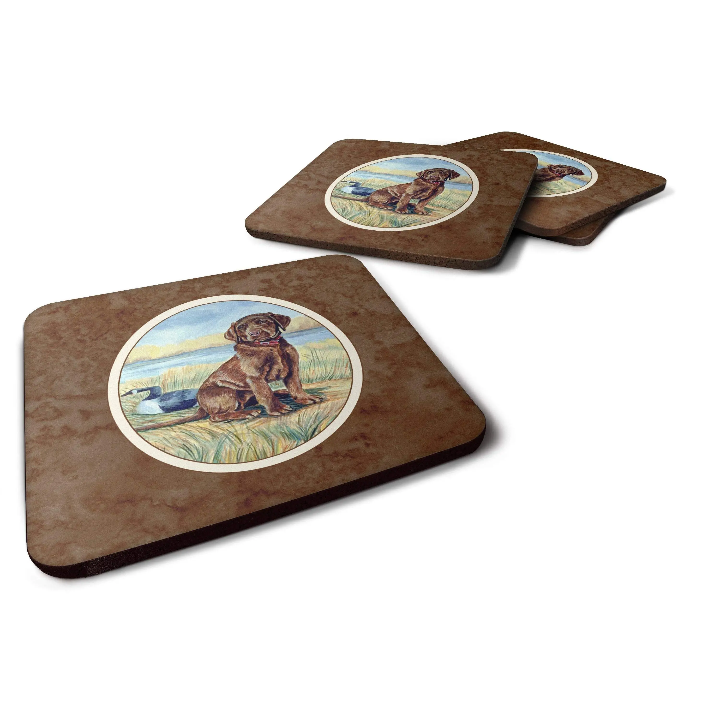 Chocolate Labrador Puppy Foam Coaster Set, 4-Piece Kitchen Tableware (7090FC)
