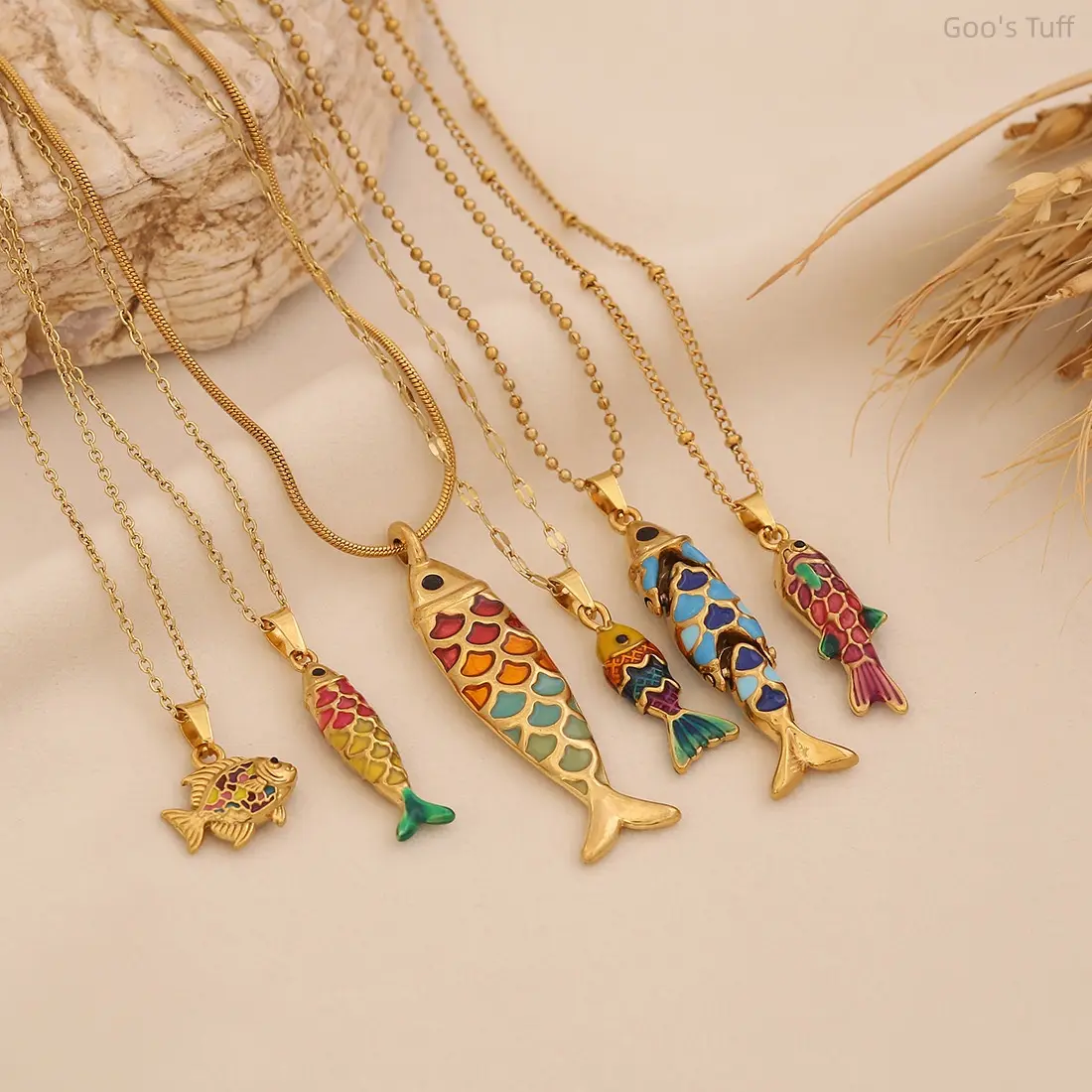 Women's Female Stainless Steel Necklace with Colorful 3D Vivid Enamel Fish Pendant, Unique Stackable Neck Jewelry for Daily, Vacation Wear, Fashion Gift