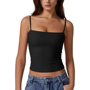 QINSEN Women's Double Lined Basic Tank Top Adjustable Spaghetti Straps Sleeveless Camisole Shirts