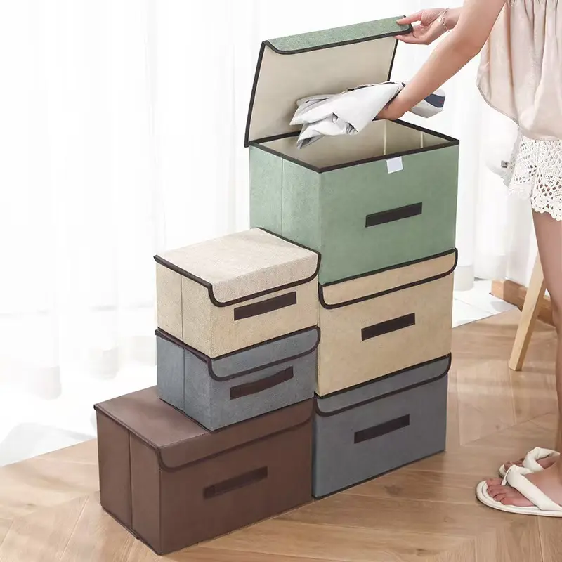Fabric Folding Storage Box with Lid, Multi-Functional Non-Woven Dustproof Organizer, House Organizer, Home Use Clothes Sorting Container, Clothing Storage Organizer