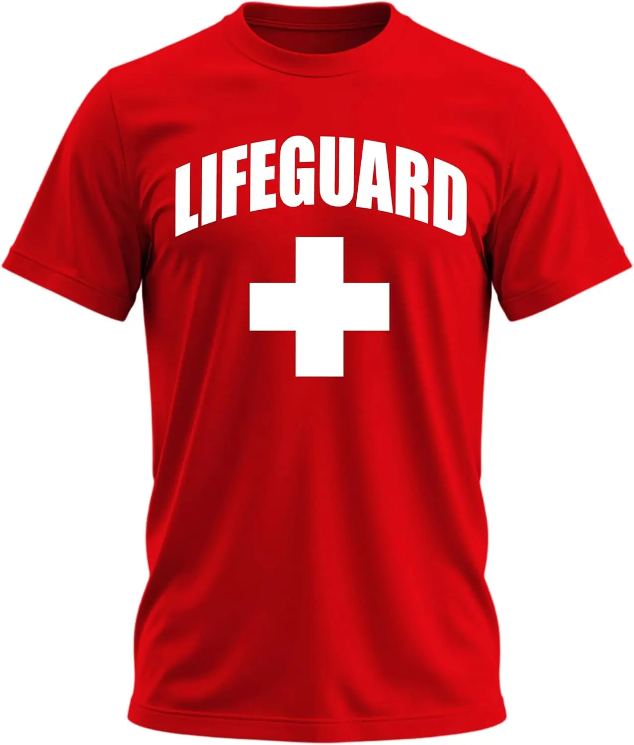 Women's Comfortable Short-Sleeve Lifeguard Workwear T-Shirt - Red & White Beach Design, Casual Costume for Pools, Parties