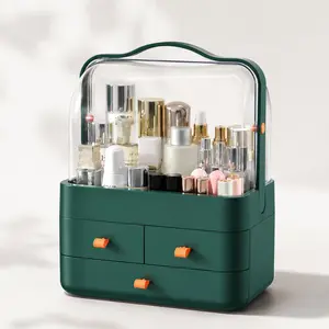 Extra Large Makeup Organizer with Portable Handle | 3-Tier Aesthetic Skincare Storage Box | Dustproof Vanity Display for Palettes & Masks