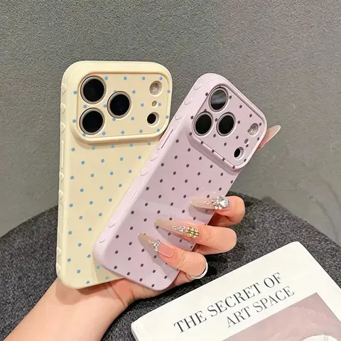 Women's Polka-Dot Heart-Border Aesthetic Smartphone Case, Premium Glossy Soft TPU-PC Composite Protector for iPhone 18Pro Max 17Pro Max 16Plus E 15 14 13, Side Heart-Shaped Relief, Fingerprint-Resistant, Shockproof, Handheld Devices Accessories, JL105