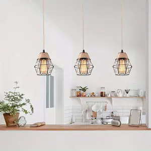 3pcs Set Retro Iron Pendant Lampshades with Hemp Rope