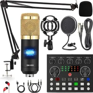 Safring BM800 Podcast USB Rechargeable Microphone Bundle with V8S Voice Changer, Condenser Microphone, Recording Studio Package for Podcasting, Live Streaming, Singing, PC, Mobile, TikTok, YouTube, Dynamic Mic Sound Card, Desk Clamp