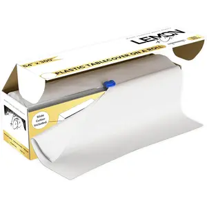 White  Plastic Tablecloth Roll - 54" x300' for Parties with  Box - Cut to Size Rectangle & Round Disposable Tablecloth Plastic Table Cover