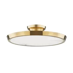 Draper Ceiling Light with Large Alabaster Shade and Integrated LED – Modern Flush Mount Design