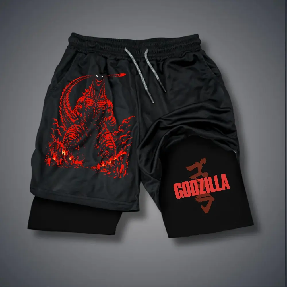 Double-Layer Sports Shorts Graphic Shorts Black Shorts Camo Shorts Streetwear Shorts Men Outfits Men Short Shorts Vacation Outfits Shorts