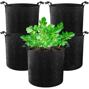 5 Pack 3/5/7/10 Gallon Fabric Plant Bags, Thick Durable Breathable Plant Containers, Foldable Portable Reusable Seedling Pepper Eggplant Pots