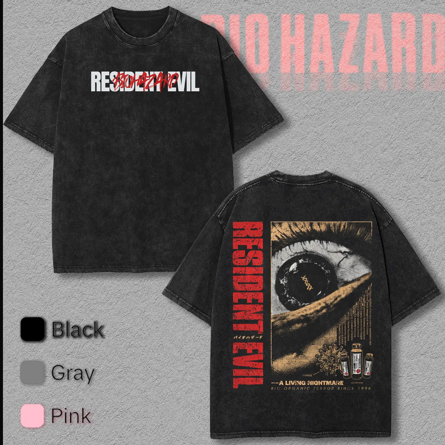 Resident Evil [1996] T-Shirt, Nightmare/Umbrella Corp, Washed Cotton T-shirt unisex graphic tees game anime manga movie Menswear Casual gamer merch t-shirt Clothes Top Vintage Aesthetic