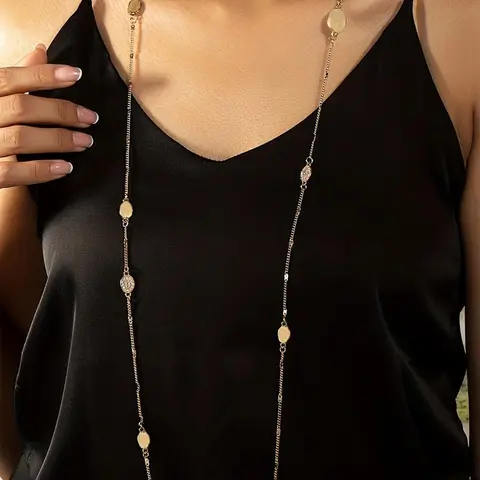 Women's Elegant Rhinestone Decor Chain Necklace, Exquisite Trendy Long Necklace, Rhinestone Decorated Necklace, Chic Vintage As Gift for Women & Girls, Jewelry Gifts, Jewelry Accessories, Bling Stylish Accessory