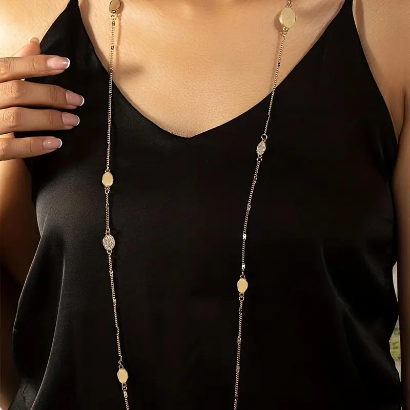 Women's Elegant Rhinestone Decor Chain Necklace, Exquisite Trendy Long Necklace, Rhinestone Decorated Necklace, Chic Vintage As Gift for Women & Girls, Jewelry Gifts, Jewelry Accessories, Bling Stylish Accessory