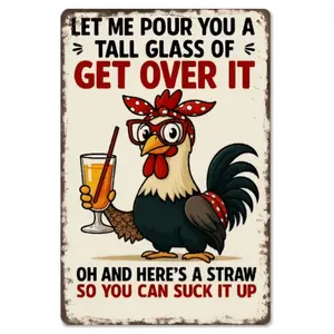 Industrial Sassy Rooster Aluminum Sign, 8x12 Inch Vintage Textured Wall Art Decor, "Get Over It" Design for Home Living Room & Man Cave summerwins,summerwins