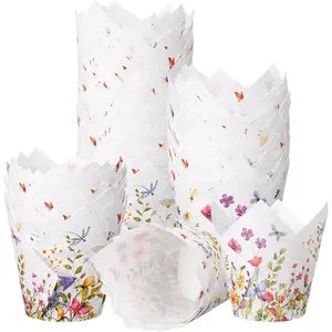 200 Counts Wildflower  Cupcake Liners Wildflower  Shower Decorations Liners  for Baking Cups for Spring Easter Bridal Shower Wedding Festival Party